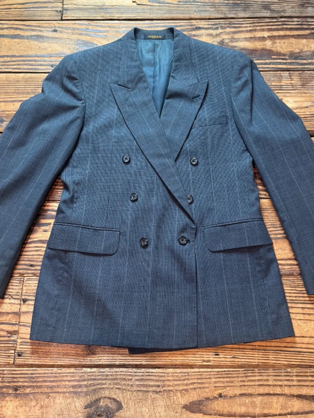Vintage Evan Picone Blazer Jacket 41 R Wool Double Breasted Gray Light Pinstripe